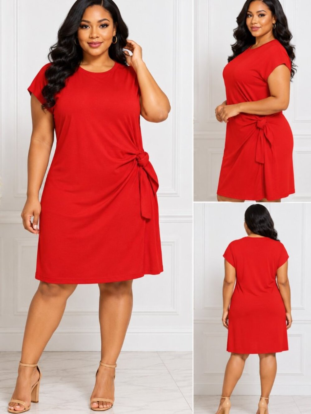 Cable &Gauge Plus Size Women's 1X Red Brick Side Knot T-Shirt Dress Size 14w/16W